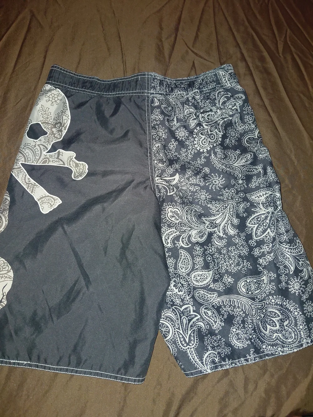 Old Navy Black and White Paisley Skull Boys' Swim Trunks